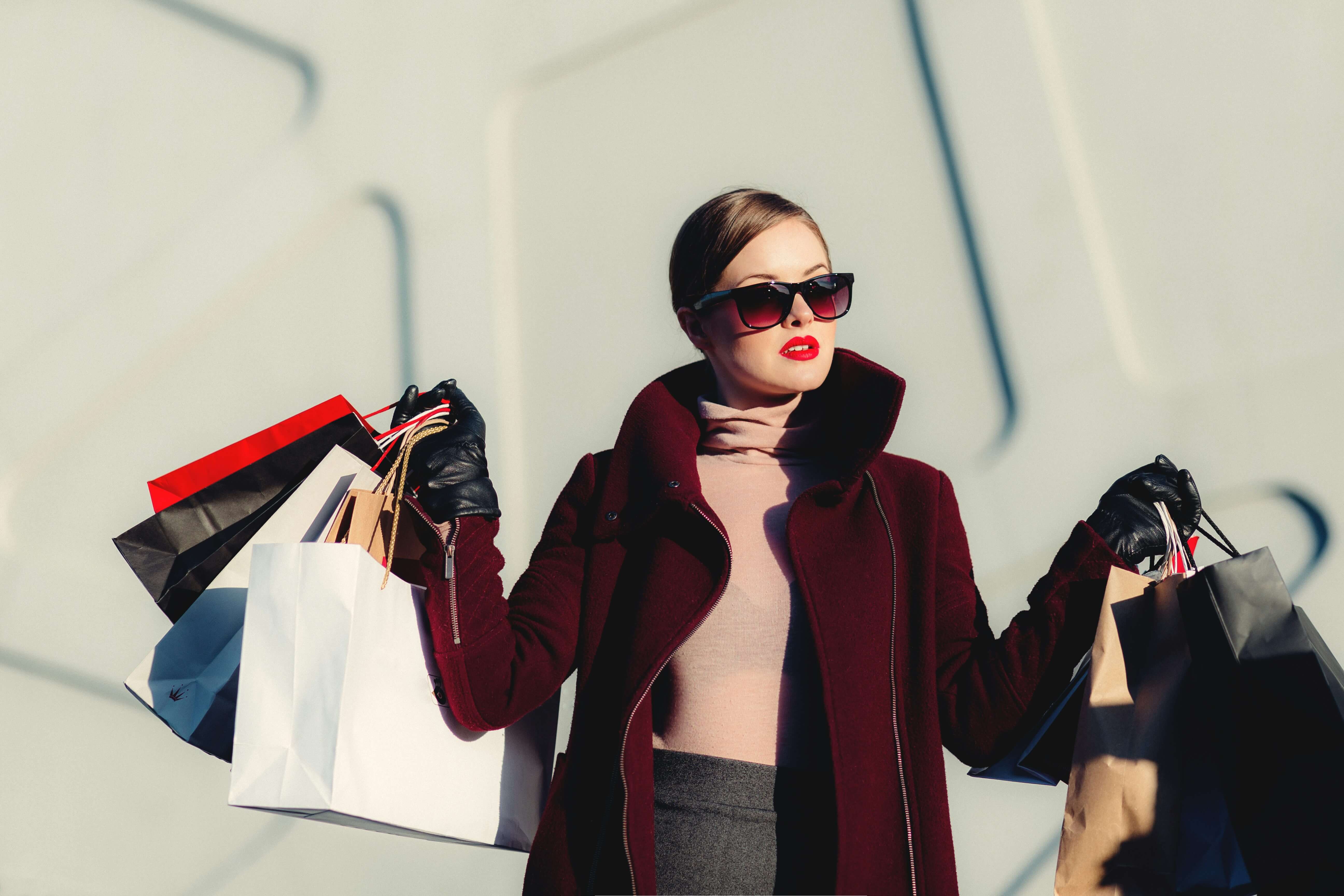 Seasonal clothing display with stylish pieces selected during a fashion sale