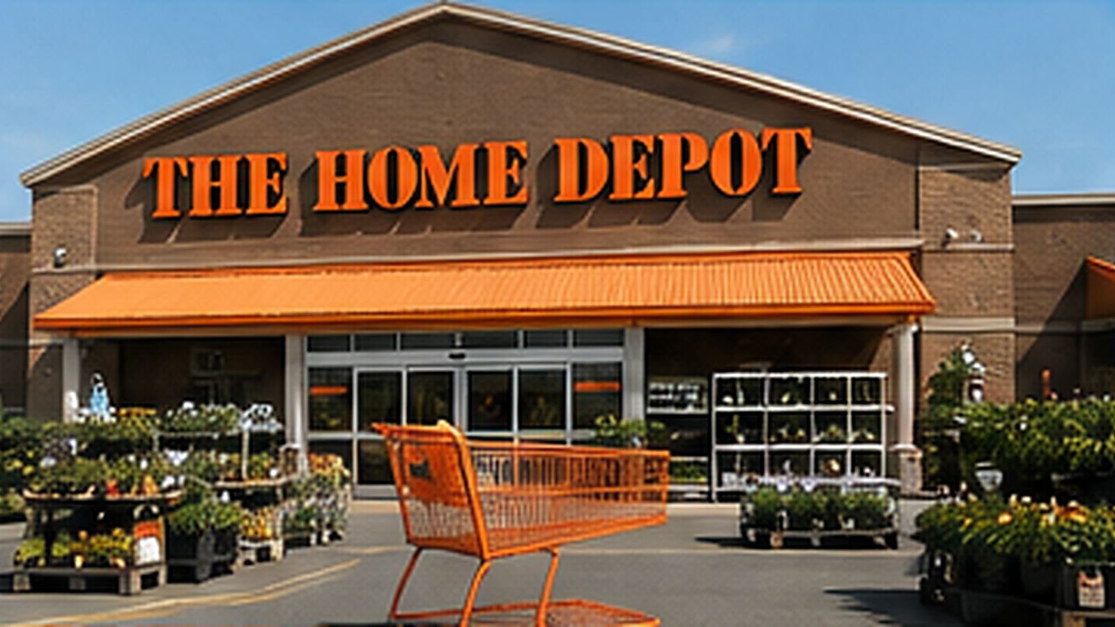 Home Depot storefront with outdoor home improvement and garden products